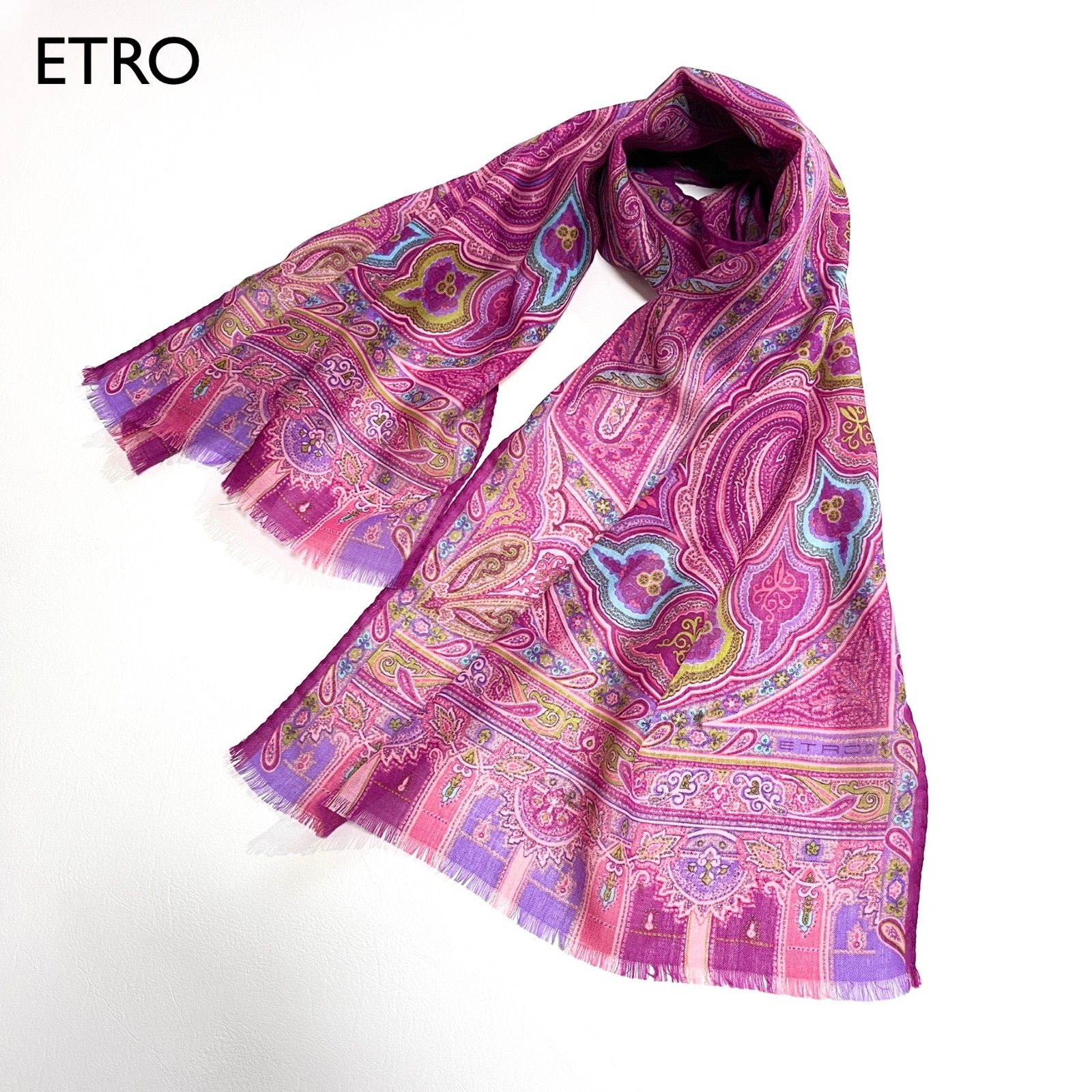 cha3 ETRO 大判 ペイズリー柄 総柄 ストール スカーフ フリンジ