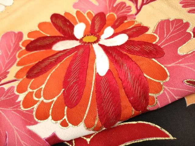 平和屋本店□極上 アンティーク 大正ロマン 振袖 駒刺繍 飛鶴御所車花