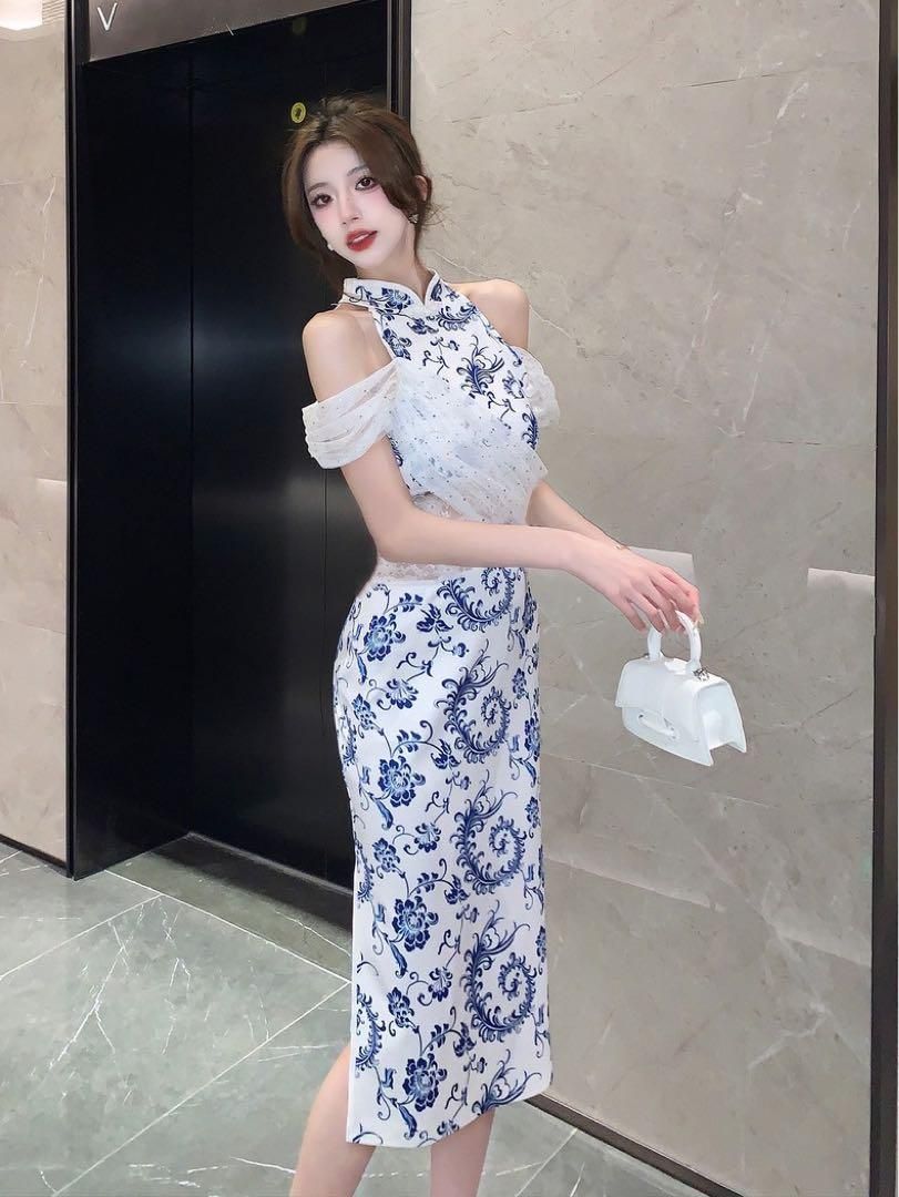 ドレス：チャイナ風×レース×花柄　タイト　パーティードレス　キャバドレスにも◎ ドレス：チャイナ風×レース×花柄 タイト パーティードレス