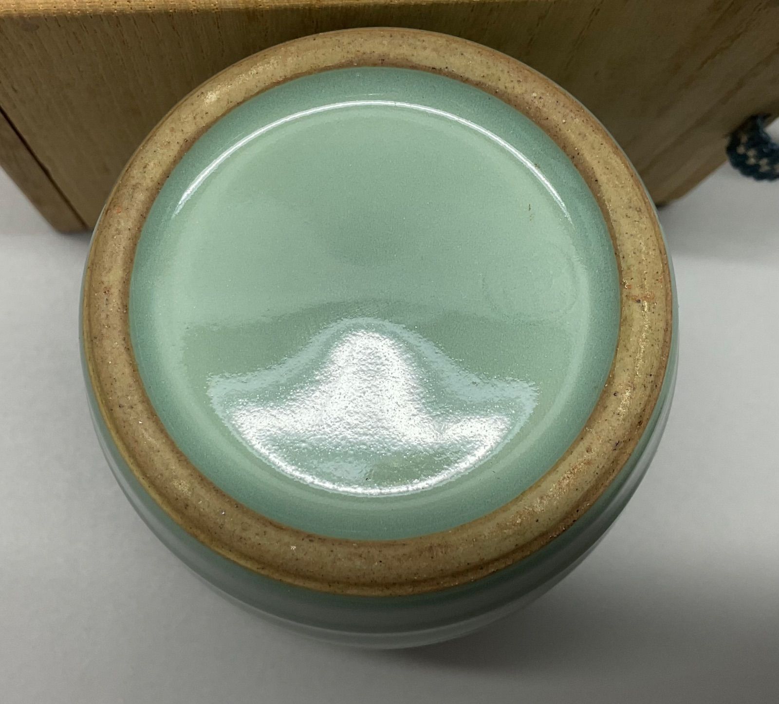 茶道具　青磁　手桶茶入　茶器　時代箱　V　7766 茶道具 青磁 手桶茶入 茶器 時代箱 V 7766