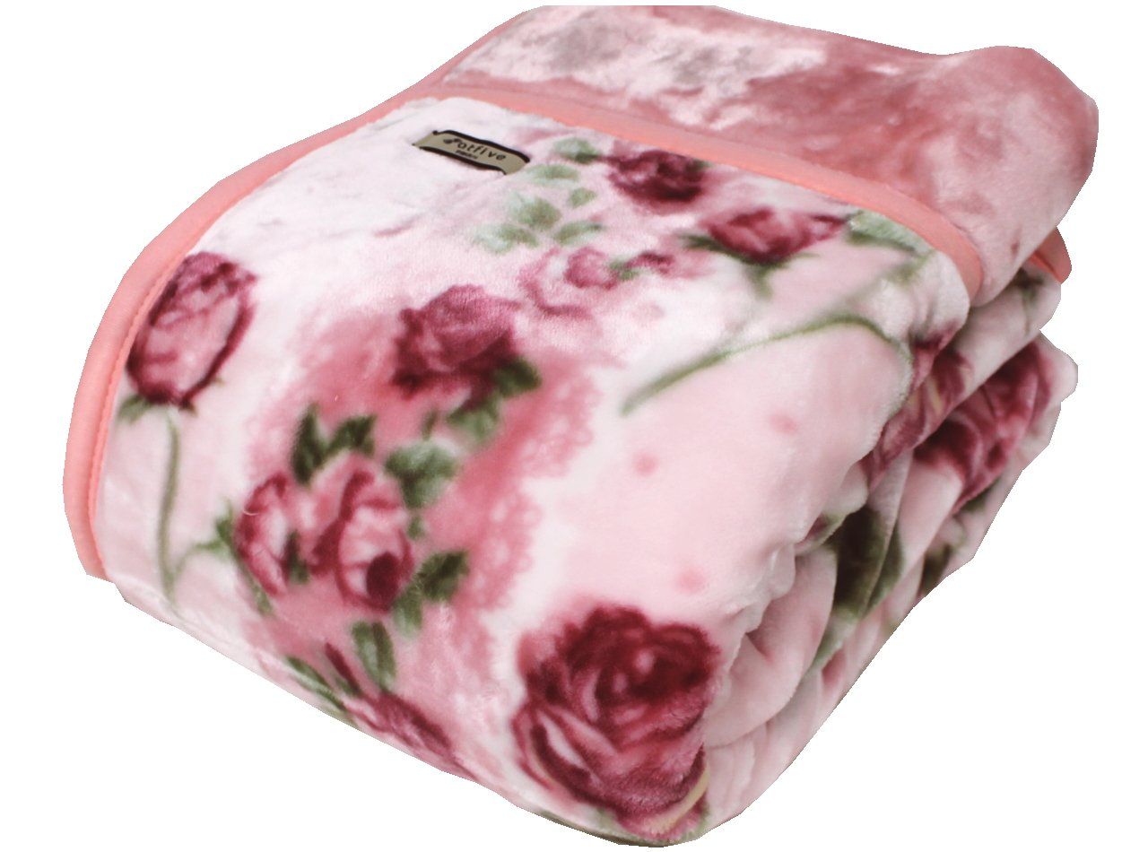 京都西川衿付き2枚合わせふっくら毛布 フローレン シングルサイズ ピンク