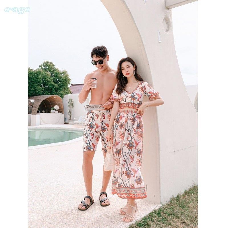 2906-水着ペア ペアルック カップル水着 レディース メンズ 花柄