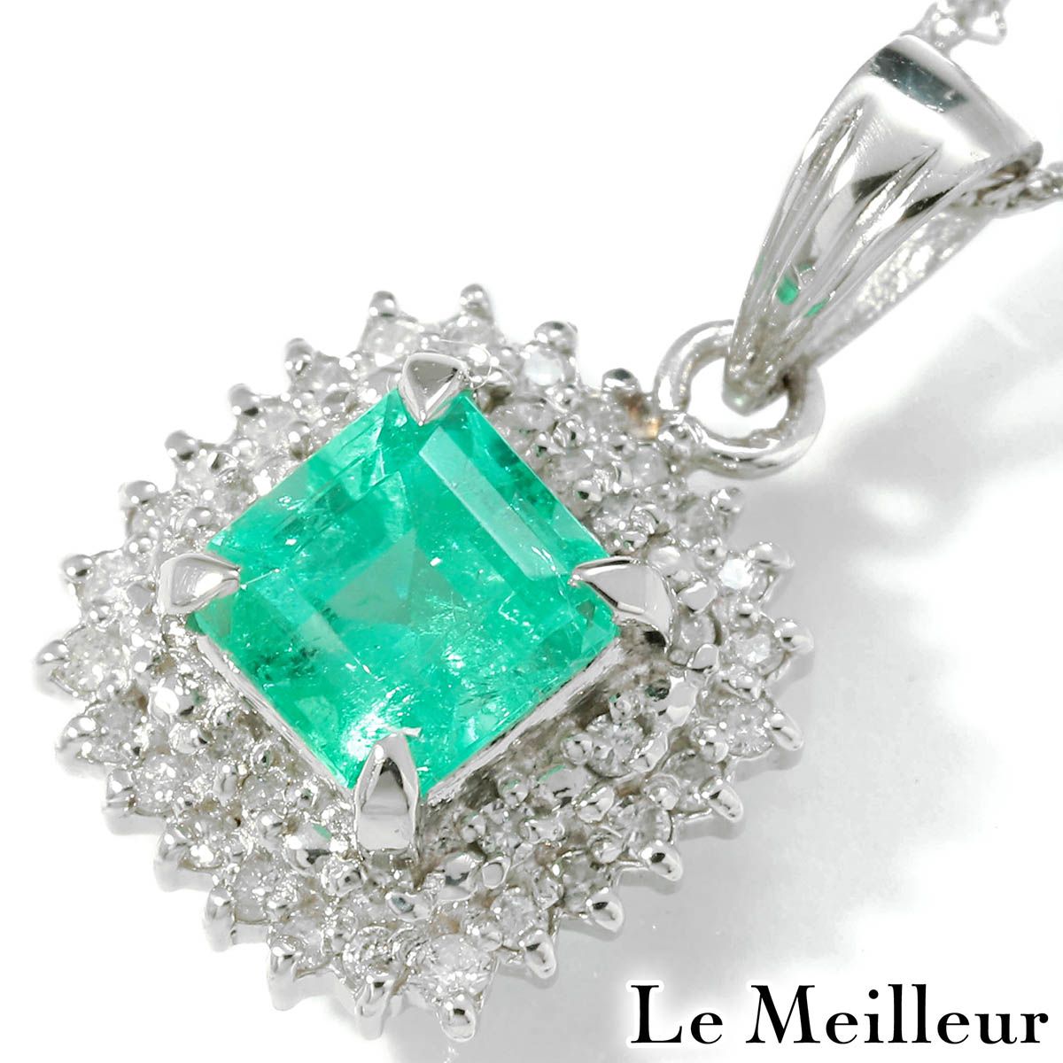 エメラルド 0.81ct ダイヤモンド プラチナ Pt900 ペンダントネックレス 