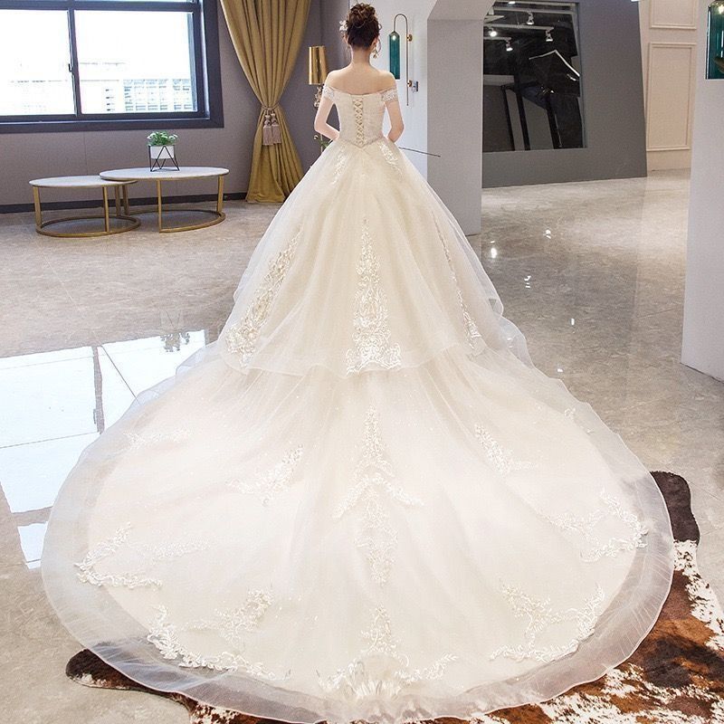 オフショルダー 結婚式ドレス ホワイト シャンパン色 Vネック ブライダルドレス Aライン キレイめ ロングドレス 二次会