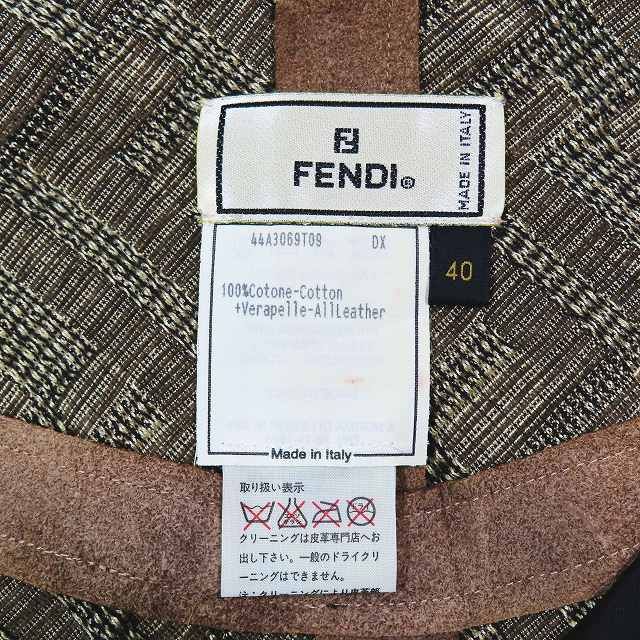 美品 オールド フェンディ OLD FENDI フロッキー ズッカ柄 レザー トリム タイト スカート 膝丈 Vintage ヴィンテージ イタリア製  ボトムス サイズ40 M ブラウン 茶色 レディース YBA10