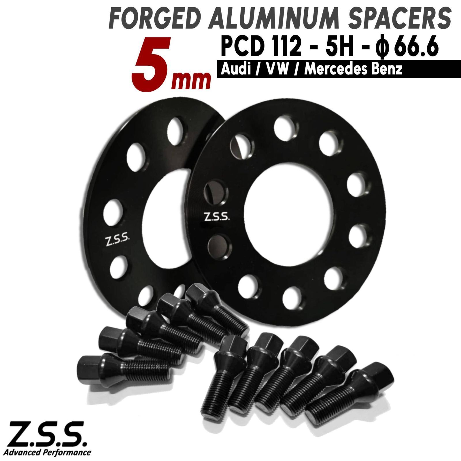 Z.S.S. AP メルセデスベンツ 社外ホイール用 Aクラス W177 W176 CLA ハッチバック A45 AMG スペーサー 5ｍｍ PCD112 5穴 66.6φ ボルト付き