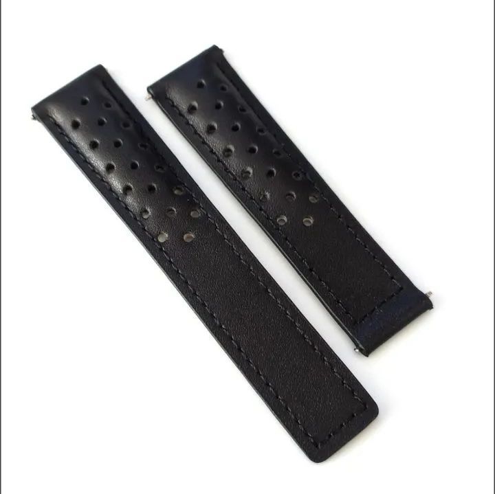 20mm レザー 革ベルト 穴あき ブラック 黒 【対応】タグホイヤー