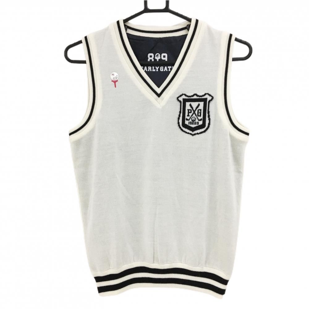 パーリーゲイツ リバーシブルニットベスト 白×ネイビー ウール混 レディース 1 M ゴルフウェア PEARLY GATES