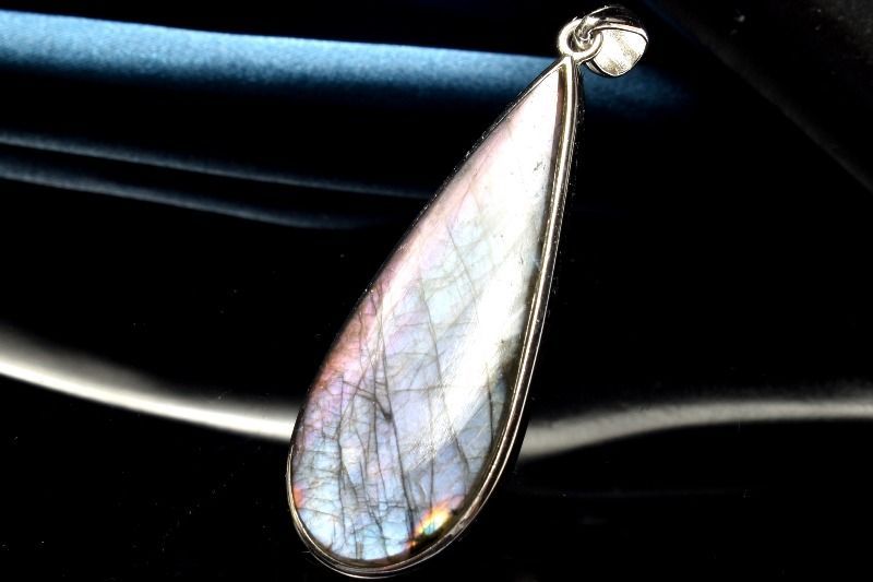 １点物 シルバー925 パープルシラー ラブラドライト 40x14mm ドロップ ペンダントトップ パワーストーン 天然石 _PC6494