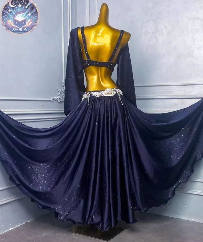 新品 未使用 新作 ベリーダンス オリエンタル衣装 ネイビー 刺繍 ブラ