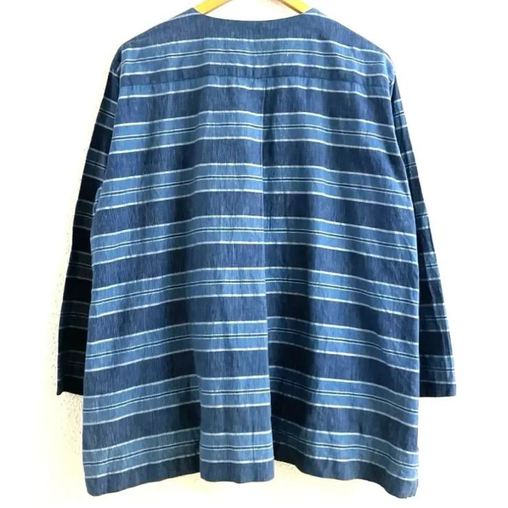 ISSEY MIYAKE PERMANENTE ボーダー 綿 麻 ブラウス M