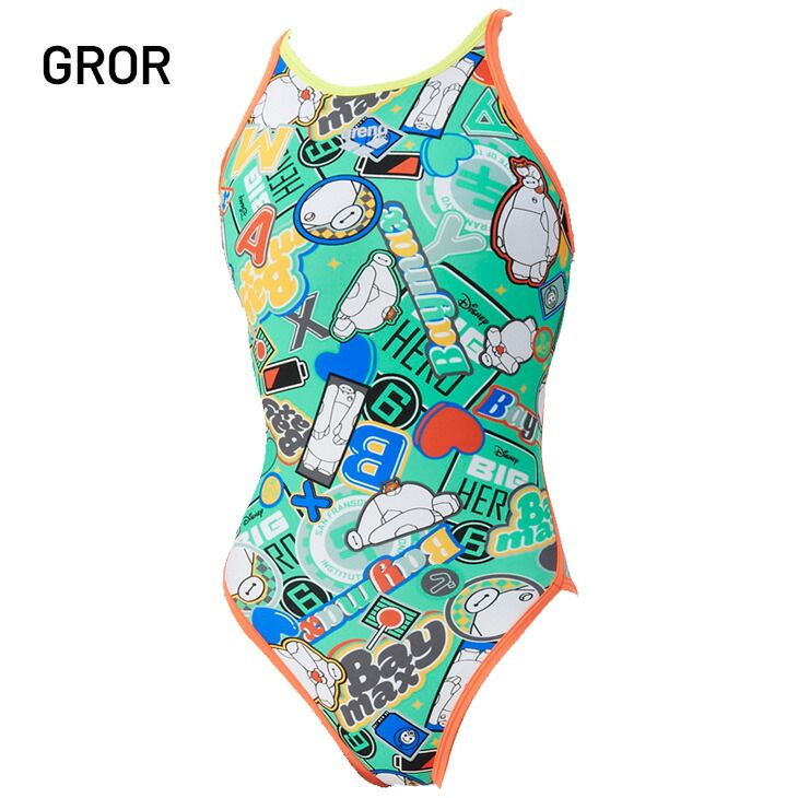 アリーナ arena キッズ 女の子 水泳 練習用水着 130cm 140cm arena ディズニー トレーニングワンピース オープンバック Disney ベイマックス ジュニア用 トレーニング水着 ワンピース水着 スイムウェア 水着|AS5FWM56G