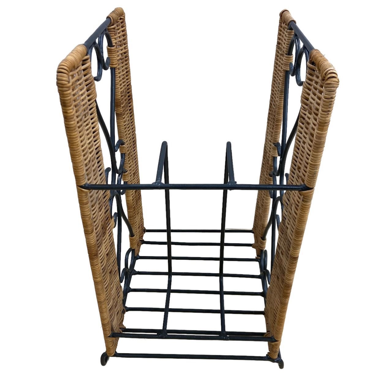 70-80s ヴィンテージ ラタン マガジンラック ブックスタンド 籐 本立て