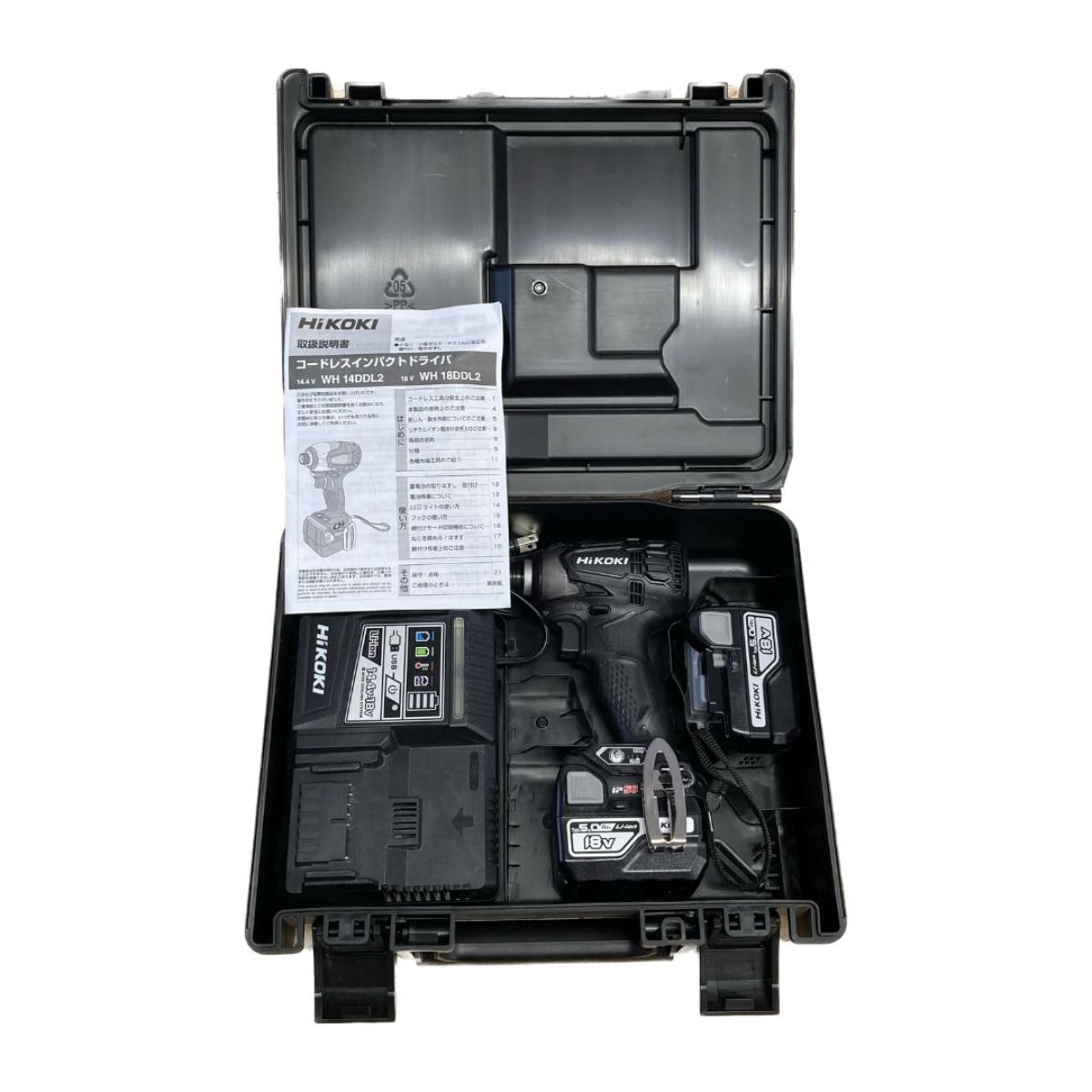 ＊＊HiKOKI ハイコーキ 18Vコードレスインパクトドライバ バッテリ2個 充電器 ケース付き WH18DDL2 ブラック
