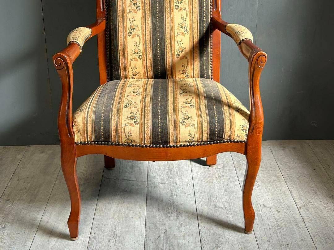 輸入家具 クラシック ヨーロピアン ストライプ ハイバックチェア