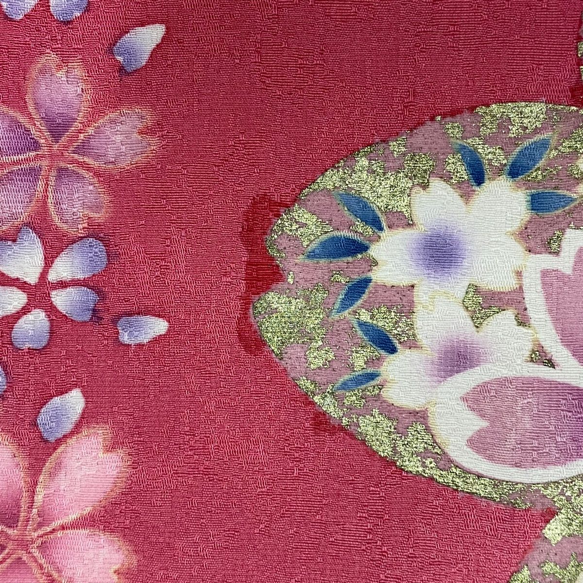 振袖 名品 桜 金銀彩 ラメ 青 袷 身丈164.5cm 裄丈70cm L 正絹