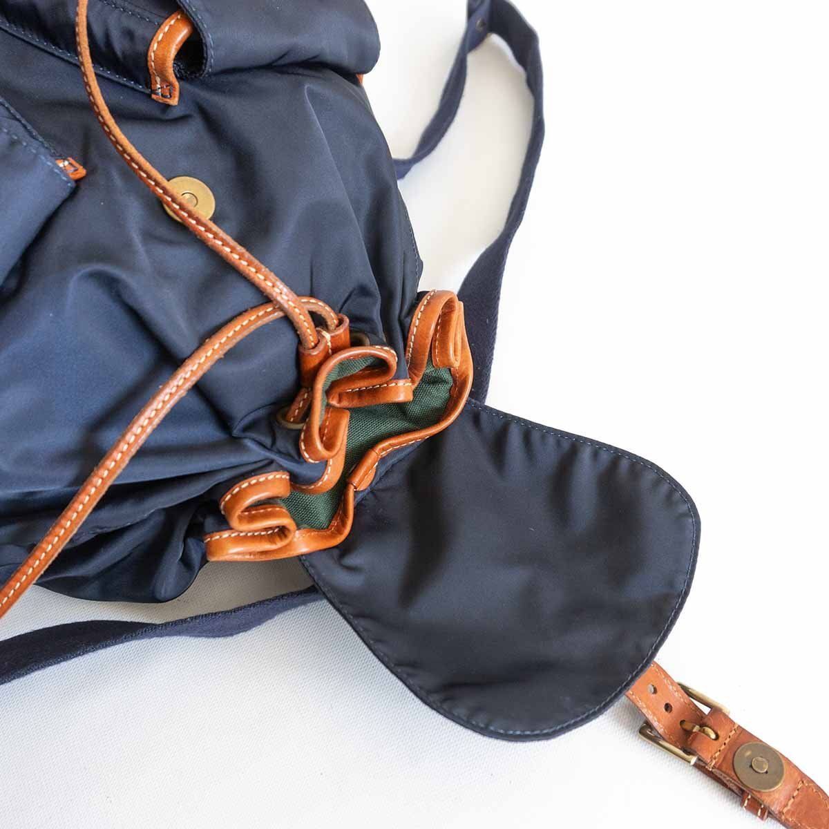 フェリージ ネイビー✖️ブラウン ナイロン✖️レザー リュック 美品