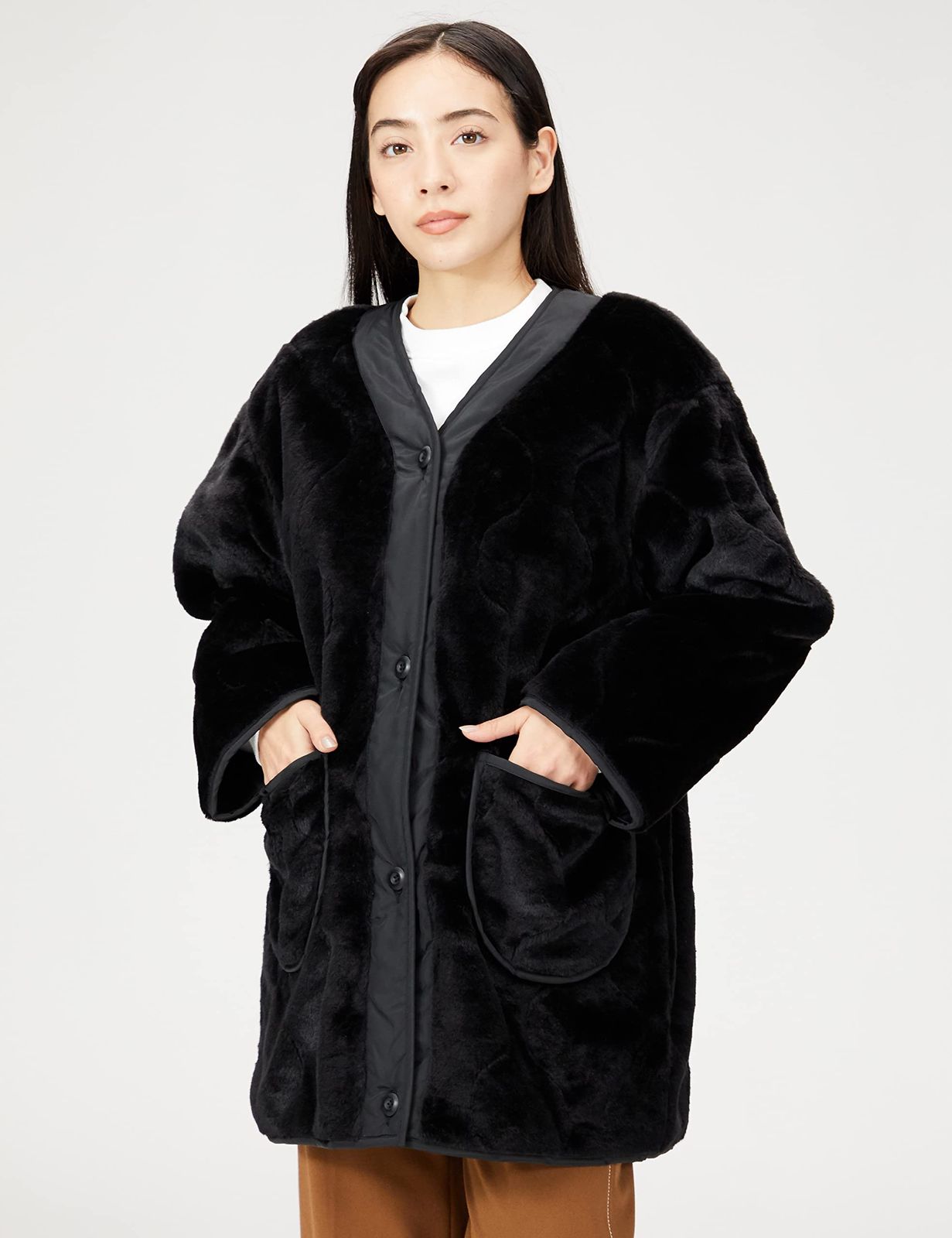 アルファインダストリーズ フェイクファーコート W FAKE FUR QUILT LINER JK TA7142 レディース BLACK M