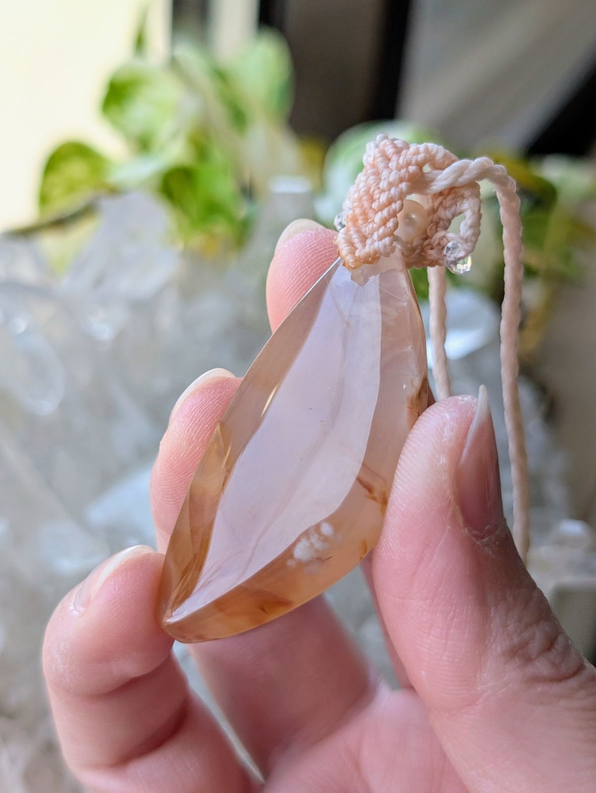 ☆チェリーブロッサムアゲート・桜瑪瑙☆マクラメ編みネックレス C 306