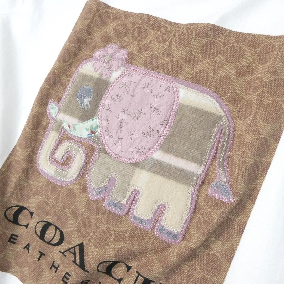 COACH - 美品 COACH 象 刺繍 シグネチャー柄 クルーネック 半袖 Tシャツ 極美品 COACH コーチ Tシャツ カットソー 象 刺繍 シグネチャー柄