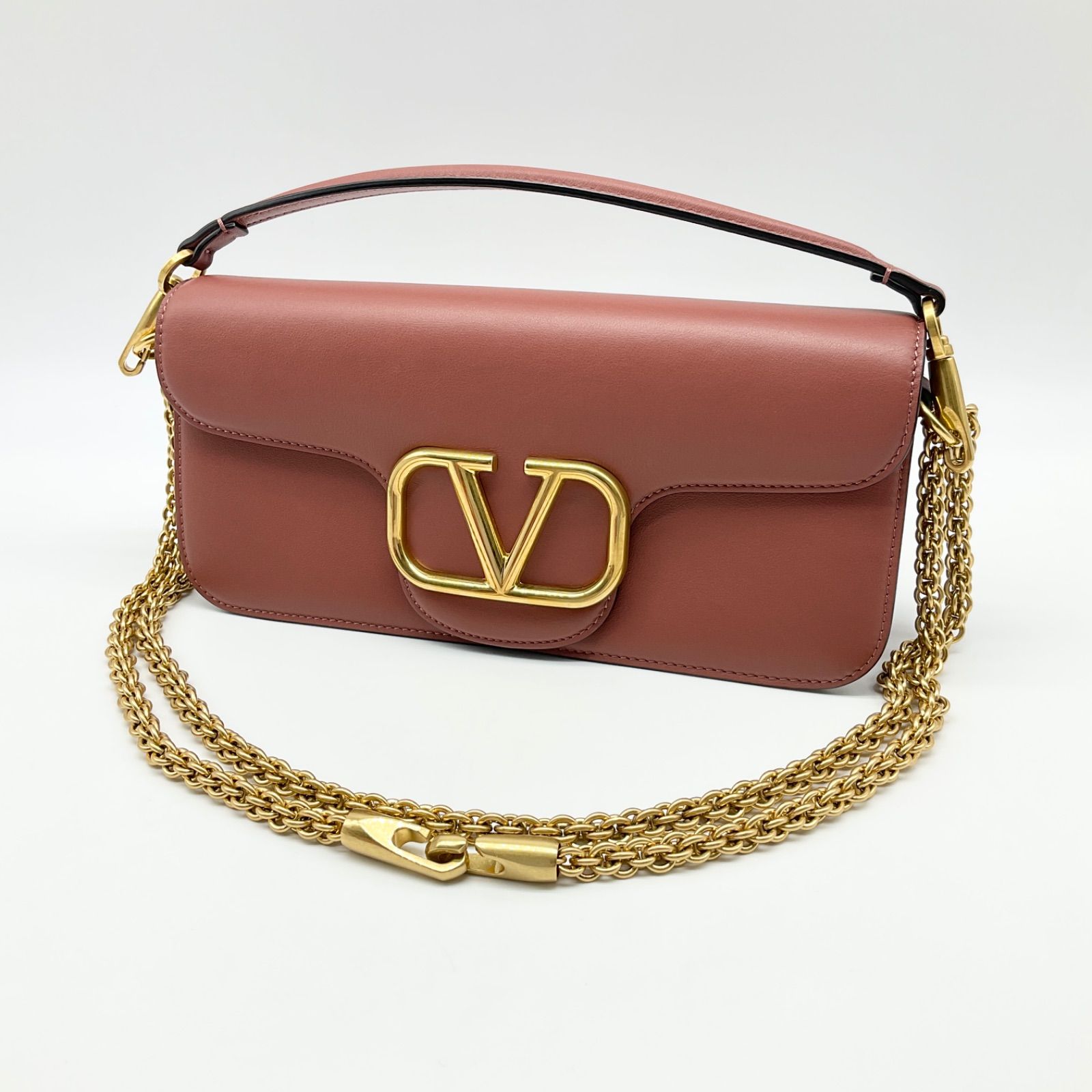 ハンドバッグ ヴァレンティノ ガラヴァーニ クラッチバッグ パーティーバッグ ブラウン ゴールド系 リングハンドル ストーン＆ラインストーン付き 中古 ヴァレンティノ・ガラヴァーニ Valentino Garavani クラッチバッグ V