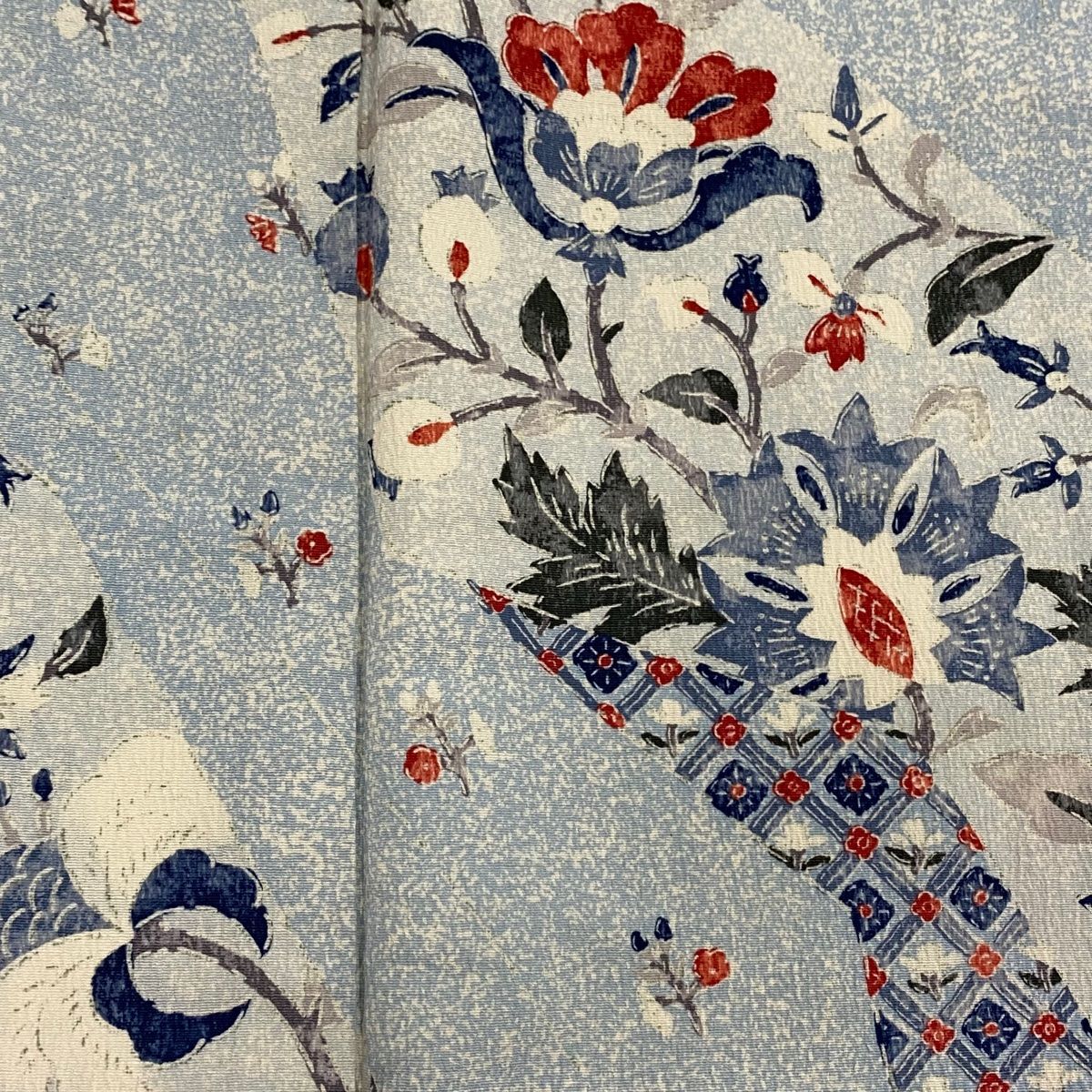 訪問着 身丈155cm 裄丈61cm S 袷 草花 幾何学 水色 正絹 優品 【中古】