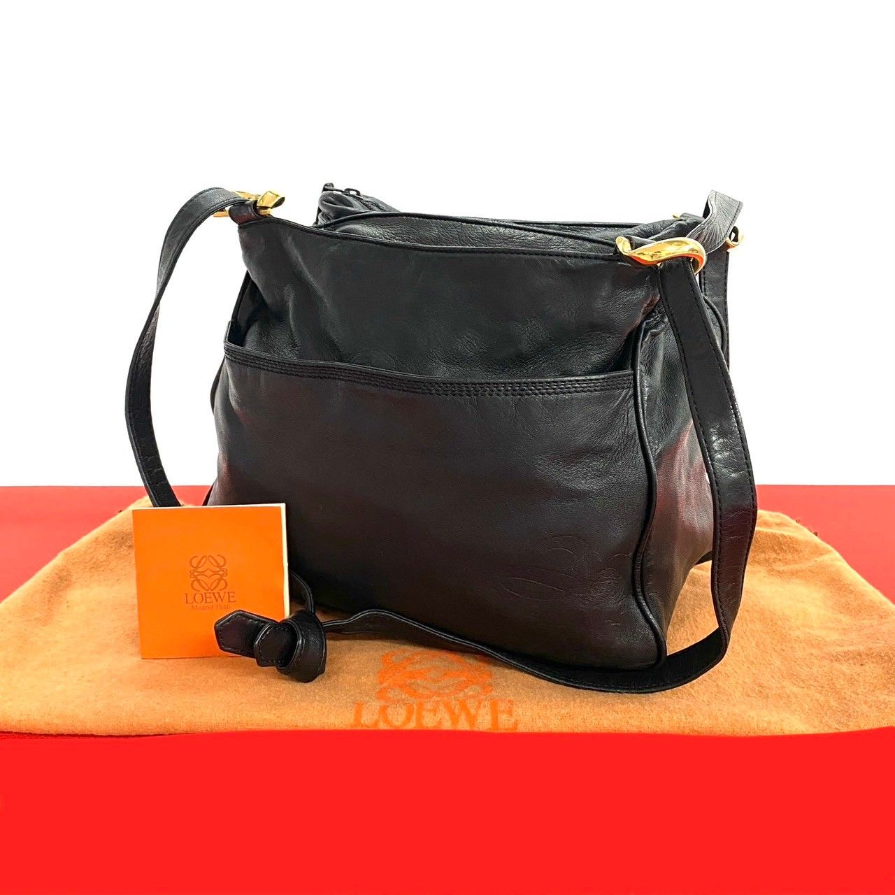 極 美品 袋付き LOEWE ロエベ ヴィンテージ アナグラム ロゴ ナッパ 
