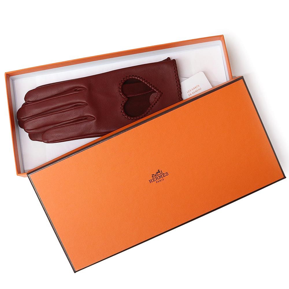 【エルメス】HERMES ギフト◎ ハート グローブ 手袋 ブラウン エルメス ハート グローブ 手袋 #7 セリエボタン アニョー