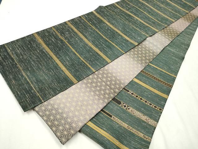 平和屋着物○両面 太鼓柄袋帯 紬地 螺鈿箔 横段吉祥文 金糸 やまと誂製  