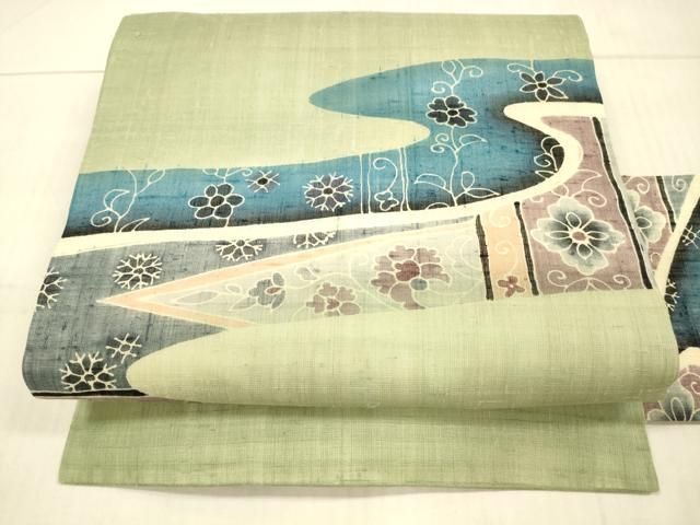 平和屋着物＊夏物 九寸名古屋帯 流水草花文 麻 DAAX0030cm