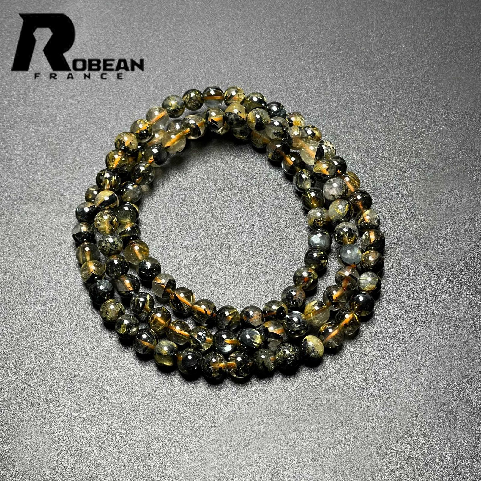 EU製 定価14万円 ROBEAN 太陽花タイチンルチル 黄金針水晶 金運 開運 ゴールド 3本巻きブレス パワーストーン プレゼント 5.4-5.9mm M0813355