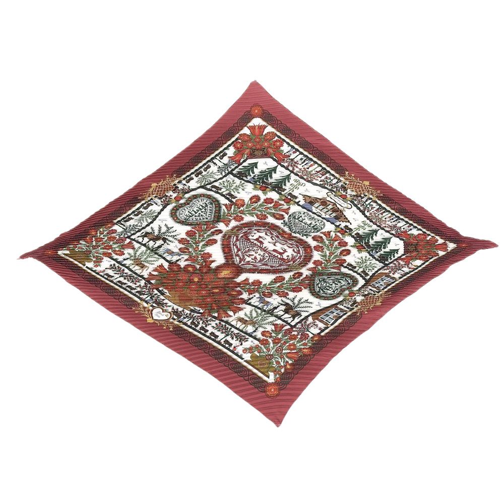 箱付超美品 エルメス HERMES 90年代 ヴィンテージ Decoupages デコパージュ シルク100％ プリーツスカーフ ストール レア 96AW レディ ほぼ未使用