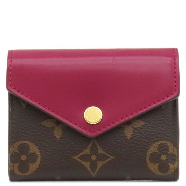 ルイヴィトン LOUIS VUITTON 三つ折り財布 ポルトフォイユ ゾエ モノグラムキャンバス レザー フューシャ ゴールド金具 茶 イニシャル刻印あり M62932 TA0199 保存袋