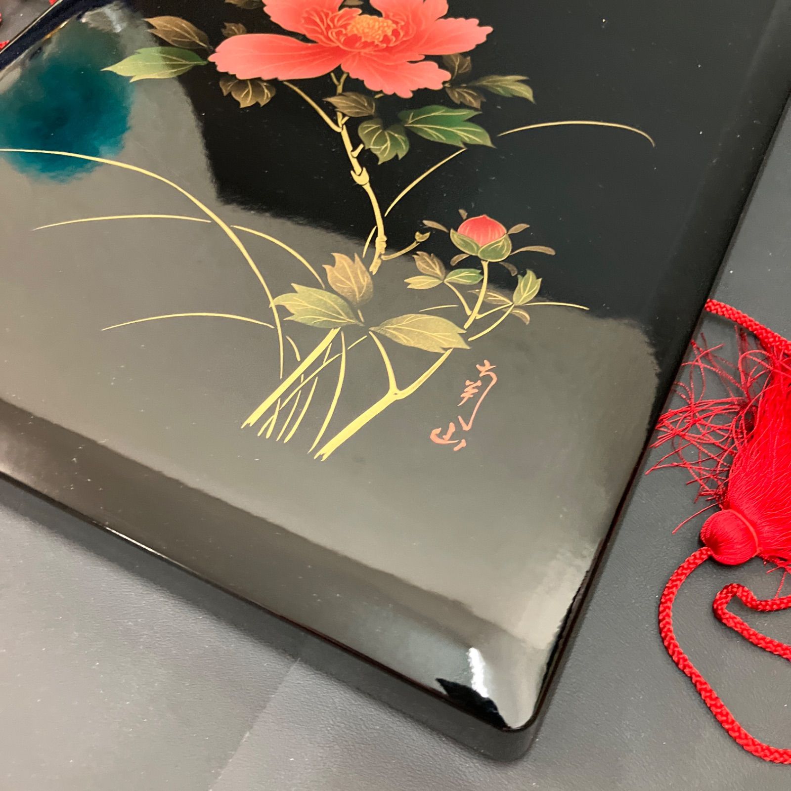 大割引 新品】会津漆器 南山作 金彩花画 文箱 書類箱 漆塗 木製 工芸品 硯箱、文箱