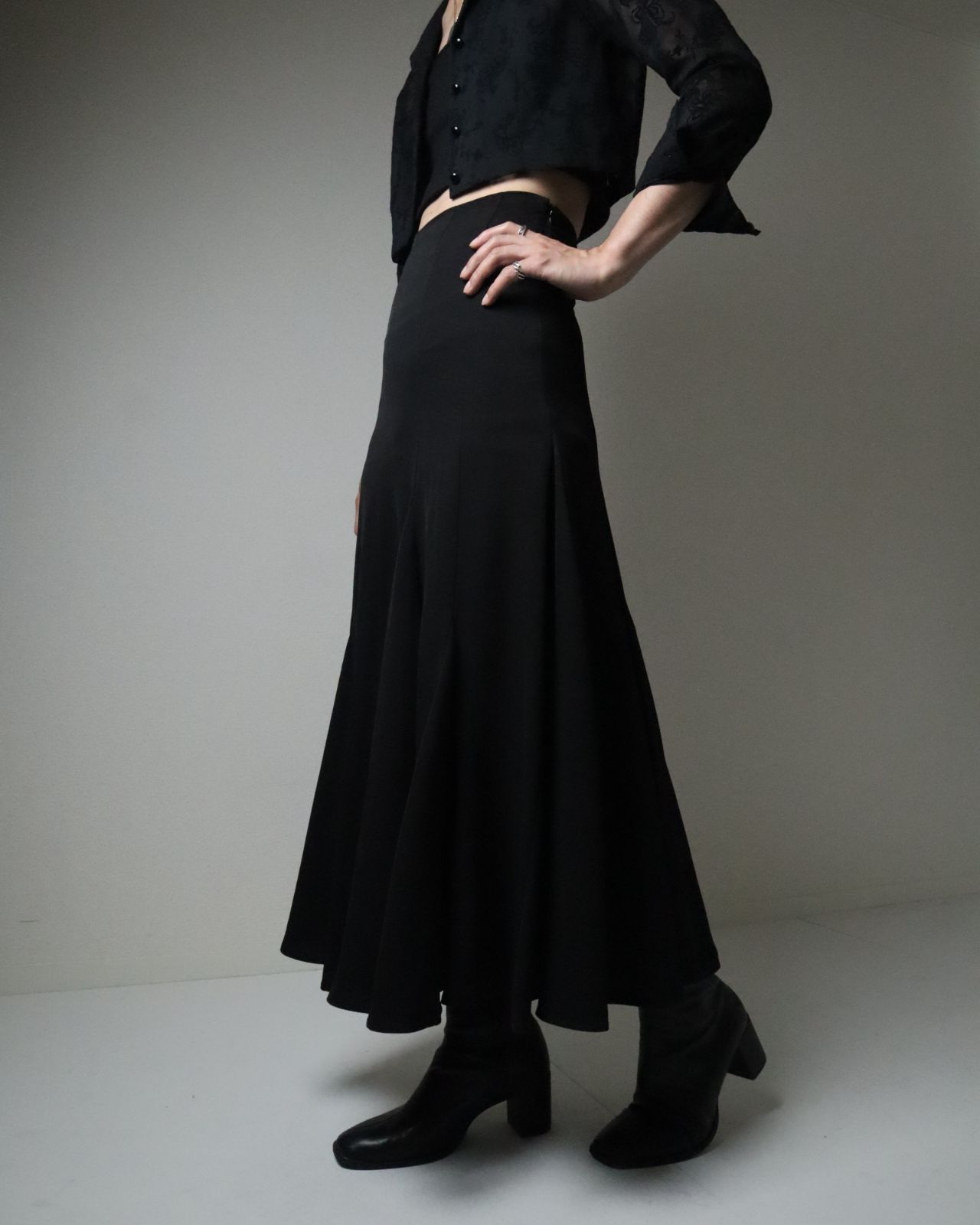hem flare maxi skirt black 80s 90s vintage ヘムフレア マキシ丈  