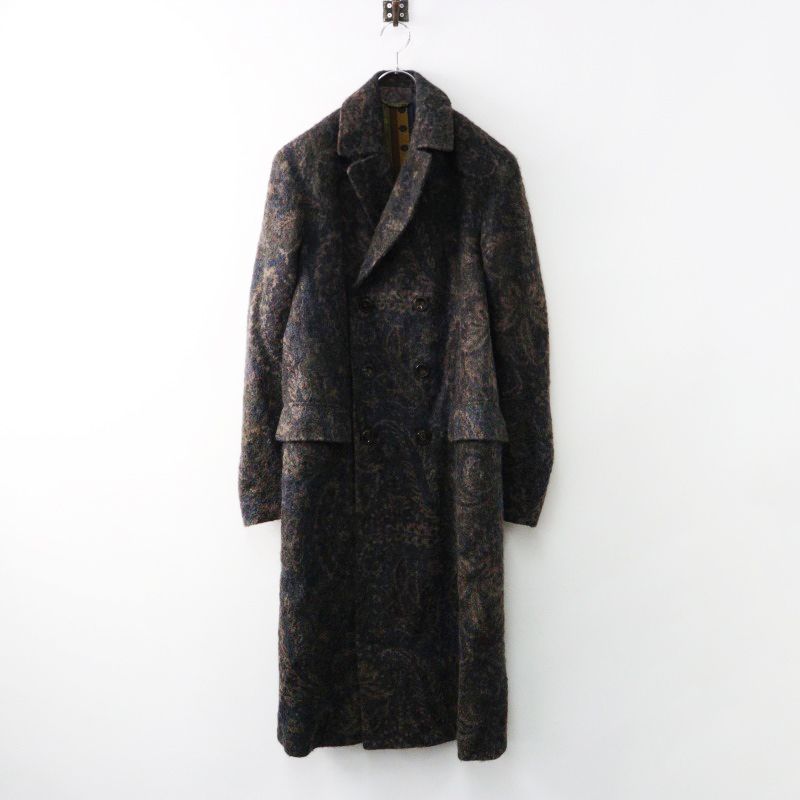イタリア製 エトロ ETRO 裏地総柄 ペイズリープリント アルパカモヘヤ混 ダブルブレスト シャギーロングコート 48 茶系 2400014415513