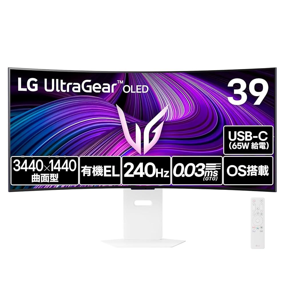 LG ゲーミングモニター UltraGear OLED 39GX90SA-W 39インチ 曲面 800R|3440×1440|240Hz|有機EL|