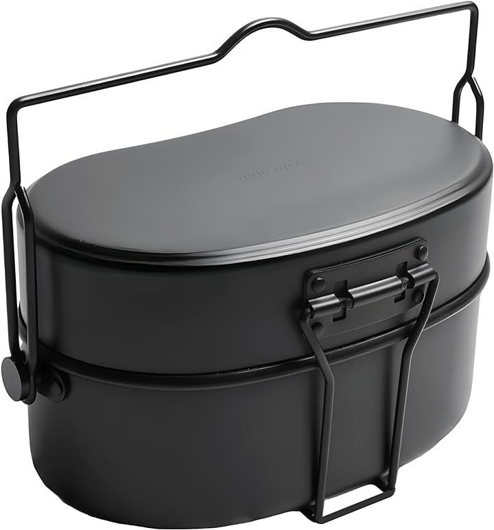MiliCamp 戦闘飯盒2型 再生産版 自衛隊山岳飯盒弐型 2合炊き 飯ごう キャンプ 水蒸気炊飯 金型刻印ロゴ入り ショート吊り手付属 ブラック