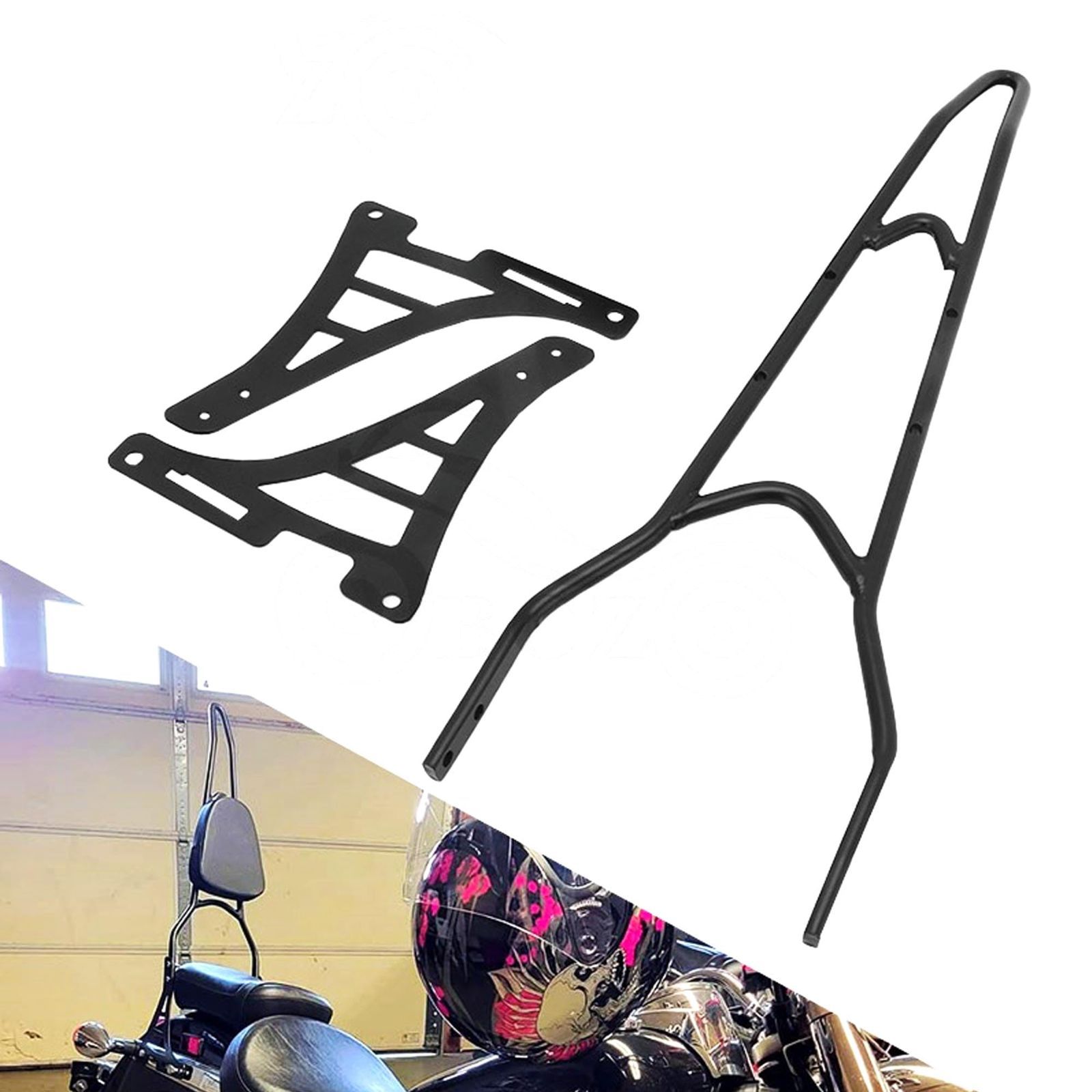 XL1200R XL883R XLH883 スポーツスターXL883C 2004年以降 XLH1200 ソリッドスチール製 振れ止め モデル バックレスト パッド付き に適合する シーシーバー リア ブラック 用 ハーレー シーシーバー Yoothi