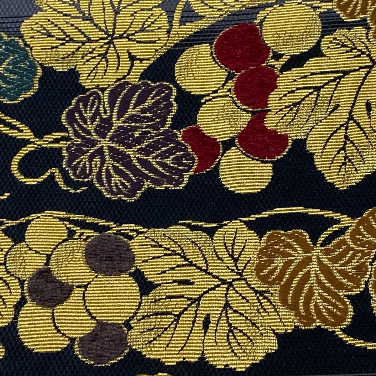 袋帯 美品 逸品 輪奈織 モール織 手先二通り 葡萄 七宝 金糸