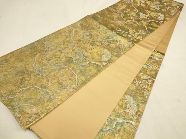 全通 袋帯 吉祥千羽鶴 鳥 金糸 銀糸 芯なし仕立て 正絹 Q978 平和屋着物◎六通柄袋帯 錦麗 双鳥花丸文 金銀糸 正絹 逸品