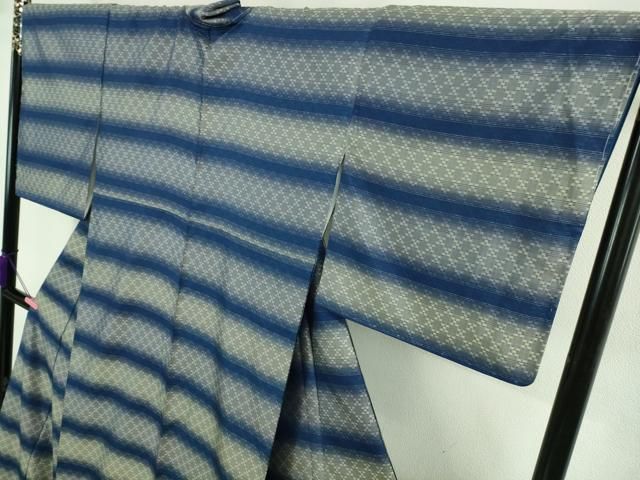 平和屋本店□超希少 日本工芸会正会員 秋山眞和 綾の手紬 手織 本藍染