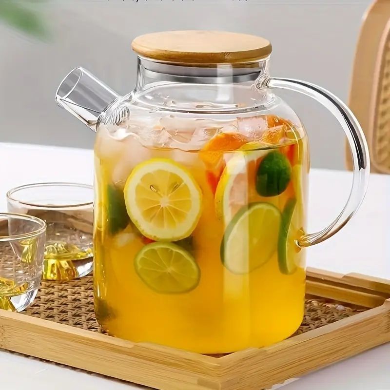 耐熱ホウケイ酸ガラスティーポット - 多用途デザイン フルーツティー＆飲料用 電子レンジ対応
