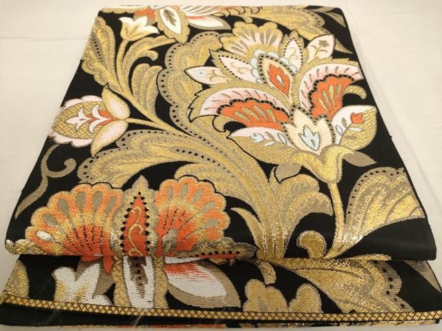 平和屋着物◎六通柄袋帯 唐織 更紗花文 金糸 正絹 逸品 AAAU7233dt  