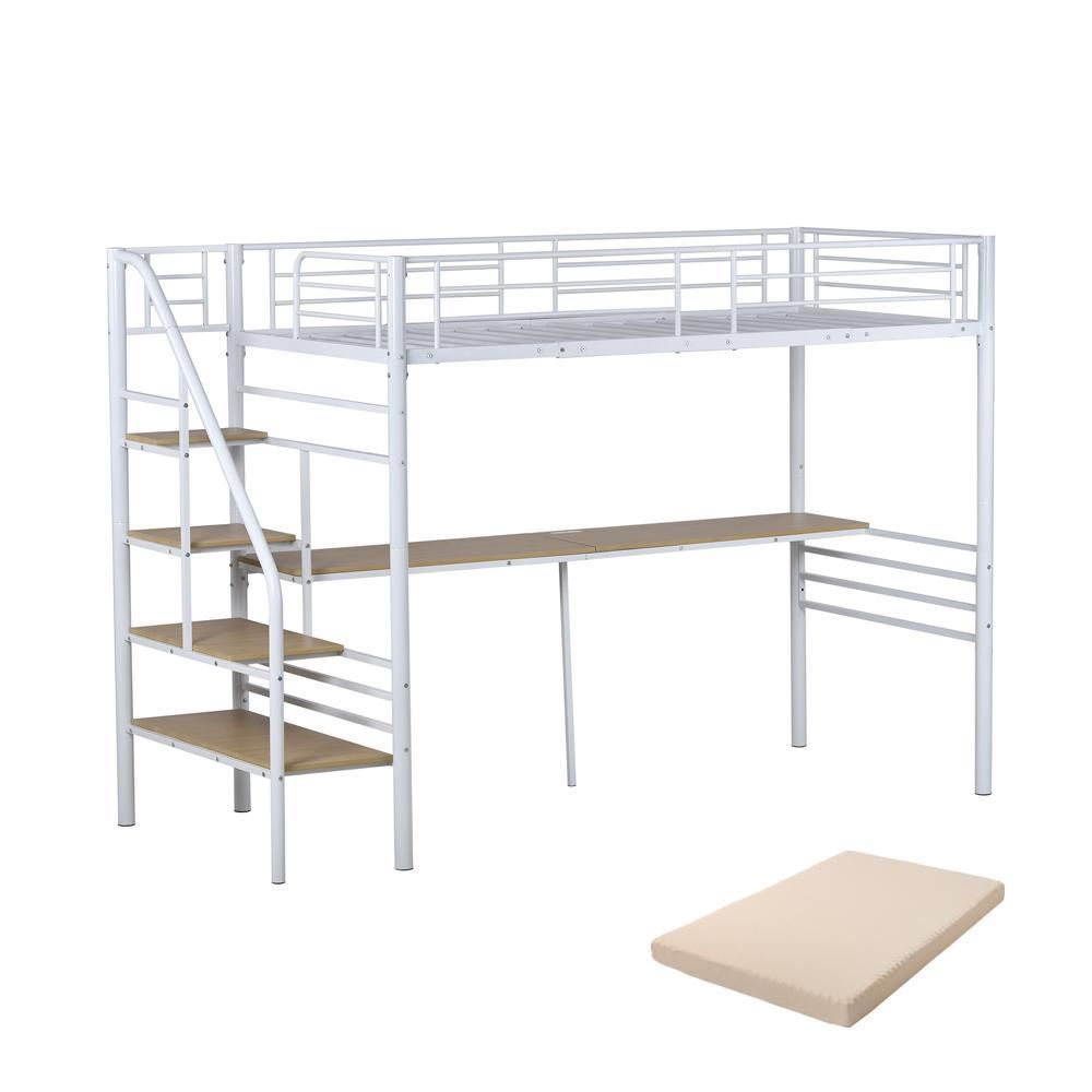 マットレス付き】ロフトベッド 階段付き パイプベッド シングル