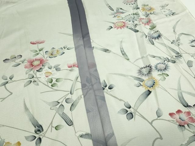 平和屋着物▽訪問着 無双 紗袷 紗×絽 手描き 草花文 正絹