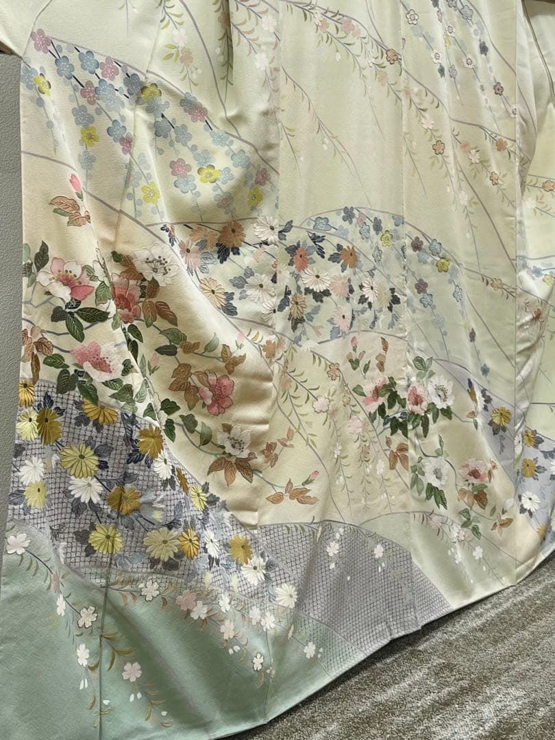 蘇州刺繍 相良刺繍 汕頭刺繍 手描き友禅 訪問着 落款入 正絹 躾糸付き 