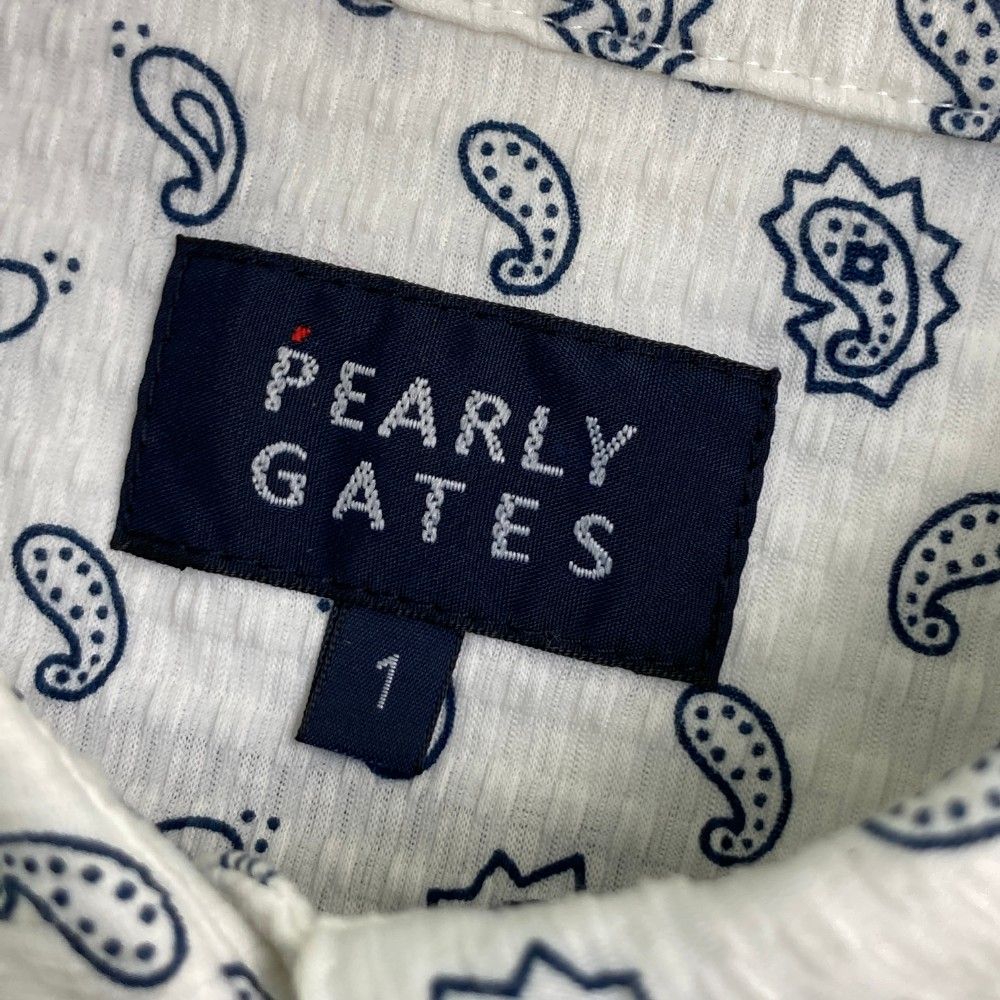 サイズ：1 PEARLY GATES パーリーゲイツ  半袖シャツ 袖プリーツ 勾玉 総柄 ホワイト系 [240101442427] ゴルフウェア レディース ストスト サイズ：1 PEARLY GATES パーリーゲイツ 半袖シャツ 袖プリーツ