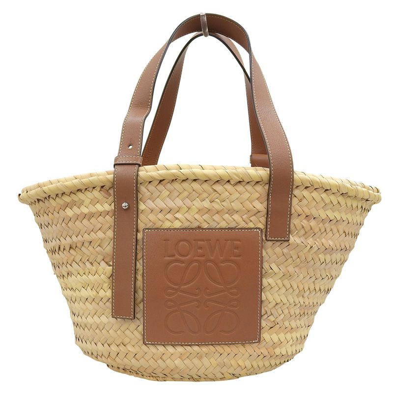ロエベ LOEWE バスケットバッグ ミディアム トートバッグ かごバッグ ラフィア|レザー ナチュラル|タン A223S92XAX 新入荷 OB2648