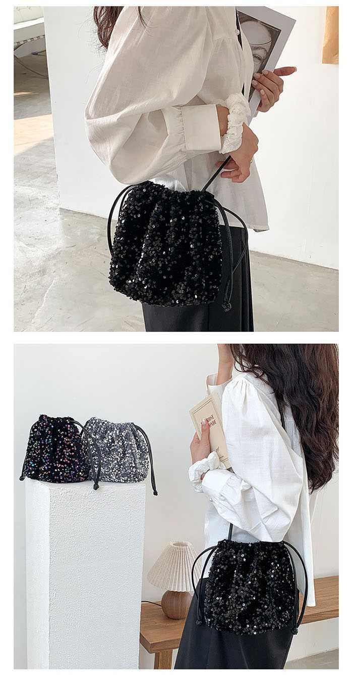韓国デザイン スパンコール 巾着バッグ チェーンバッグ BAG ショルダーバッグ バッグ sequins chain shoulder bag